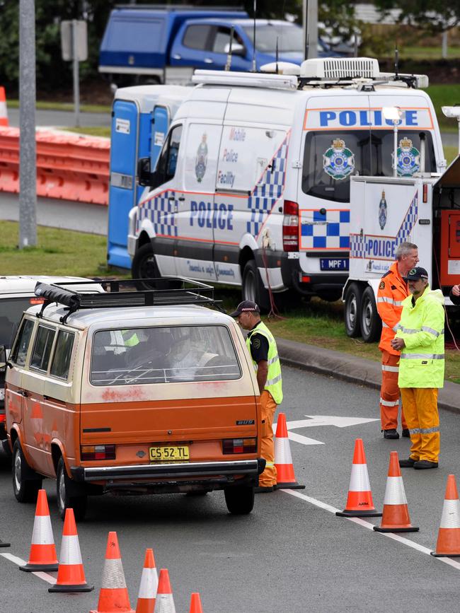 Police-controlled vehicle checkpoints at the Gold Coast Highway. Picture: Steve Holland