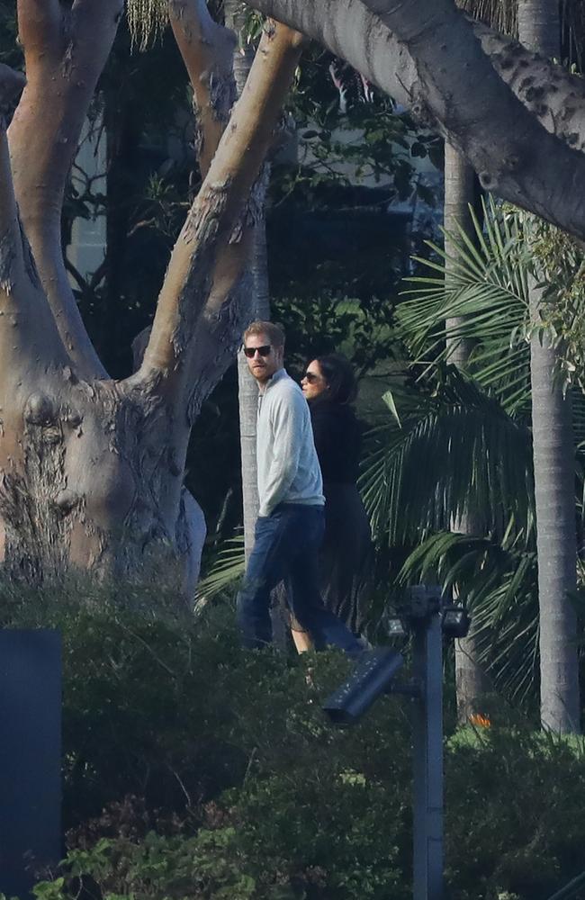 The Duke and Duchess of Sussex taking a stroll through the grounds of Admiralty House on Monday as Kensington Palace announced Prince Harry and Meghan Markle were expecting their first baby. Picture: Matrix