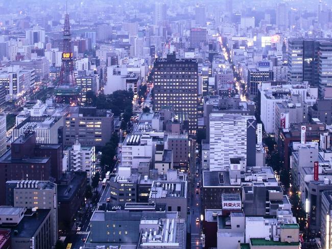 Sapporo lights up in a view from the observation deck at the JR Tower. 