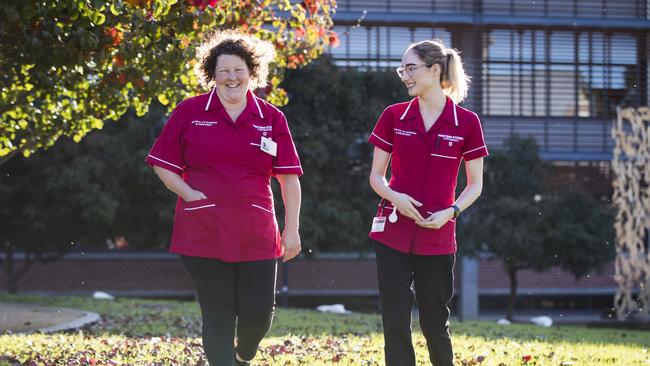 First year UWS Bachelor of Midwifery students Cassandra Brackenbury and Brie Smith. Picture: Dylan Robinson