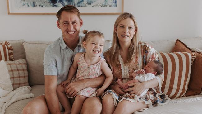 Marnus and Bek Labuschagne and daughter Hallie with newborn Judah