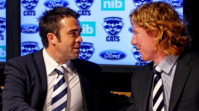 New era ... Geelong coach Chris Scott (L) and Cats captain Cameron Ling.