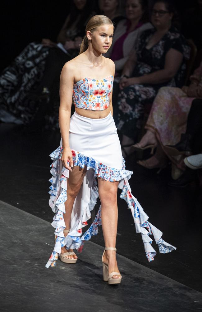 Designs by Fairholme College fashion are featured on the Emerging Designers runway of Toowoomba Fashion Festival at The Armitage Centre, Saturday, March 16, 2024. Picture: Kevin Farmer