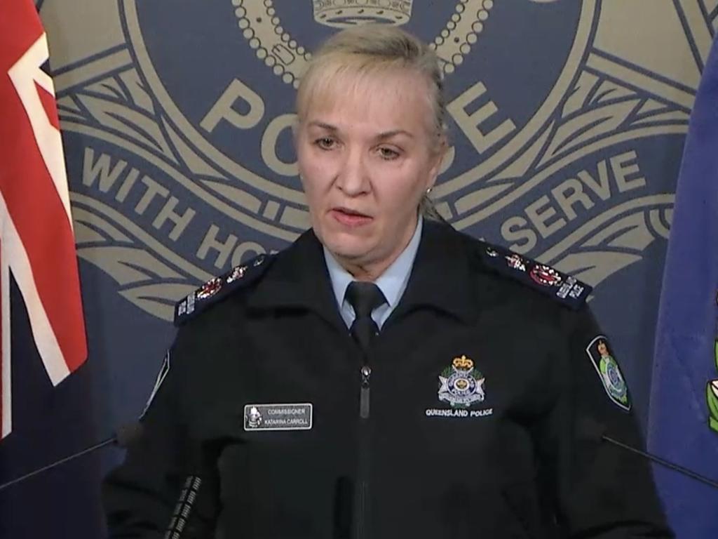 Queensland Commissioner Katarina Carroll speaks at a media conference regarding the overnight death of police officer Senior Constable David Masters.