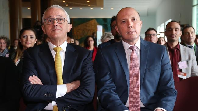 Troubled and nervous MPs say it’s not just the energy policy crisis forcing a choice between Malcolm Turnbull and Peter Dutton. Picture Kym Smith