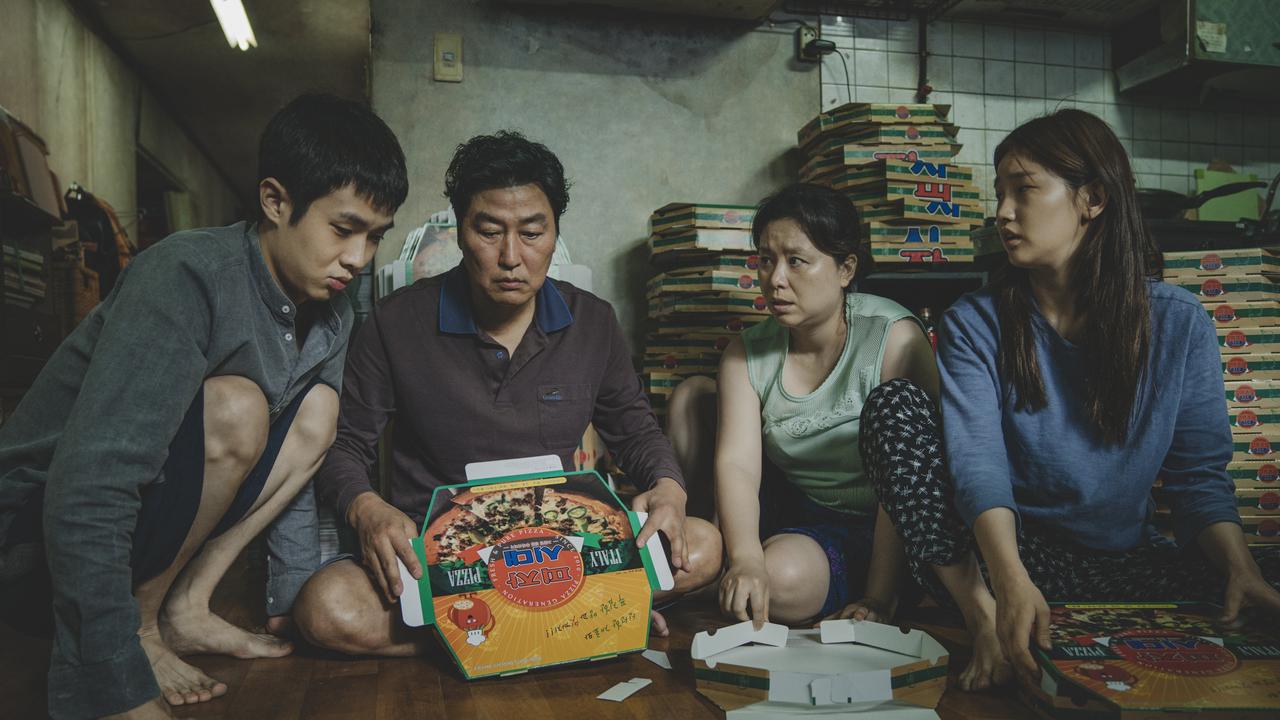 Woo-sik Choi, Kang-ho Song, Hye-jin Jang and So-dam Park in Parasite. Picture: Neon via AP