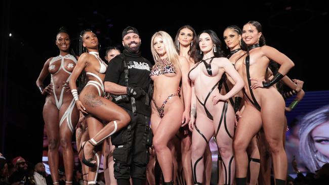 Tape fashion has taken off among haute VIPs such as Kim Kardashian, Julia Fox and Nicki Minaj. Picture: Black Tape Project Fashion Show BACKGRID Australia