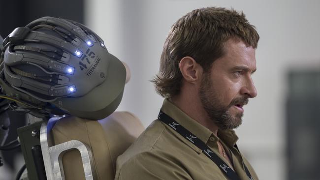 Hugh Jackman in a scene from Chappie.