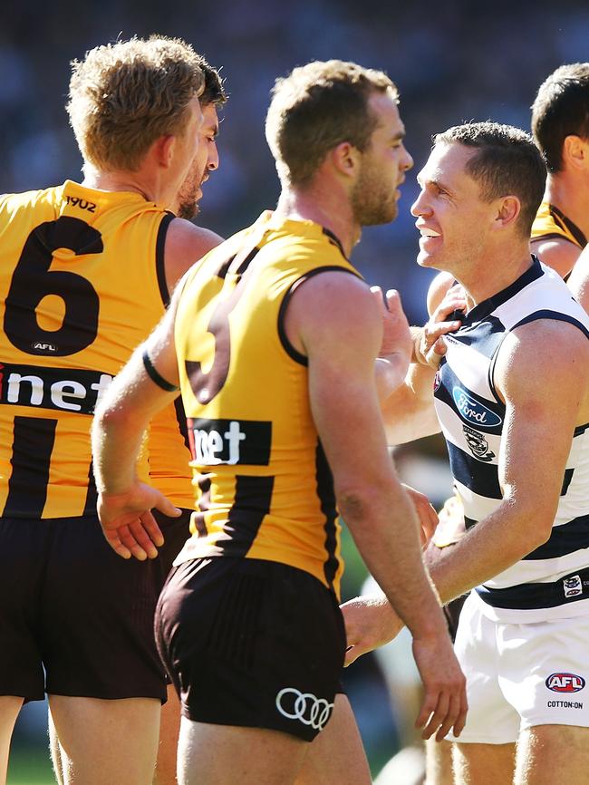 Sicily and Selwood had a running battle, clashing a number of times throughout the day. Picture: Getty Images