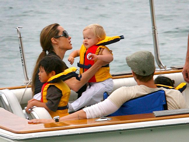 The Jolie-Pitt family have a fun time on a boat in Chicago on August 18, 2007. Picture: Splash