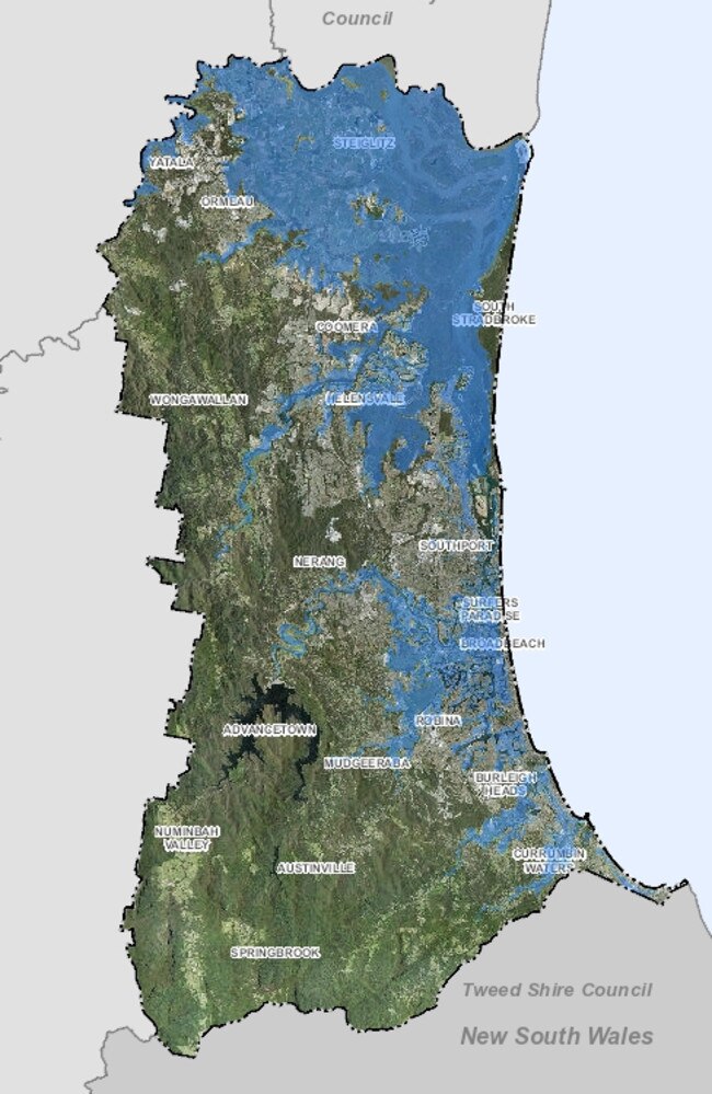 Flooding areas in the Gold Coast City Council area.