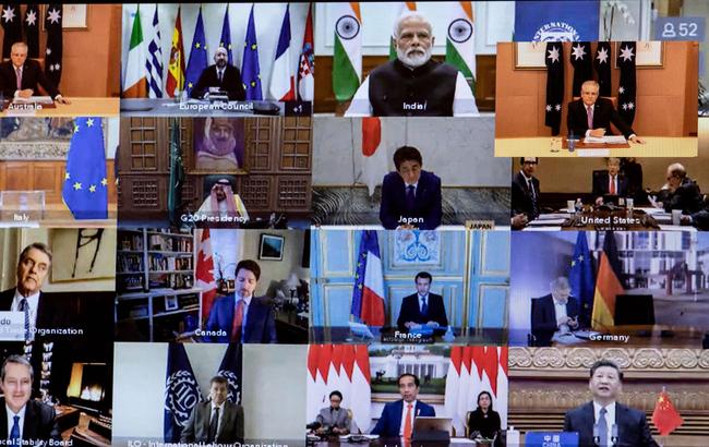 The G20 leaders seen via video conference. Picture: AFP