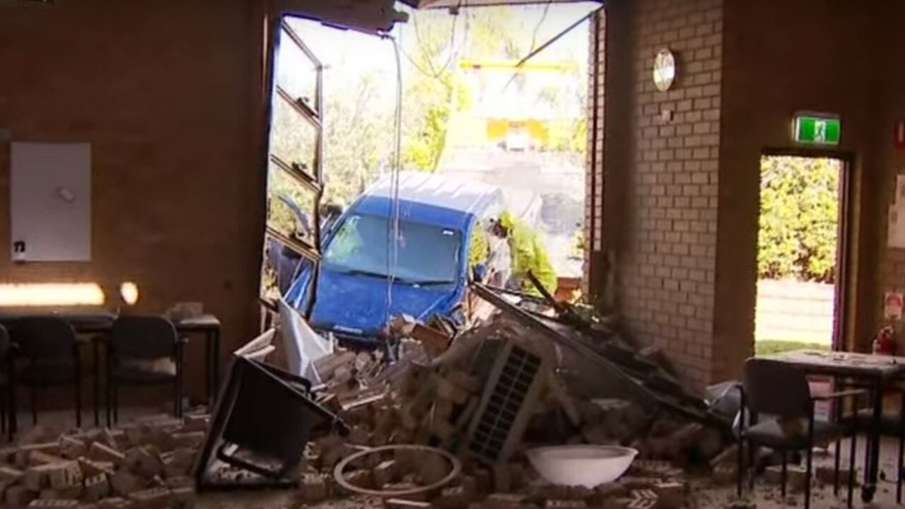 The car crashed through the wall of a community centre. Picture: Channel 9