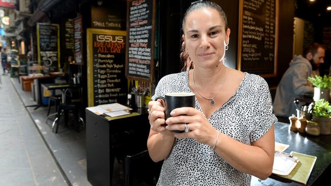 Joanna Brewer, owner of Issus cafe on Melbourne's iconic Centre Place. Picture: Andrew Henshaw