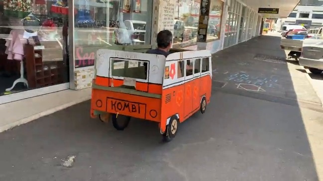 Chris Hooper riding his Kombi bicycle