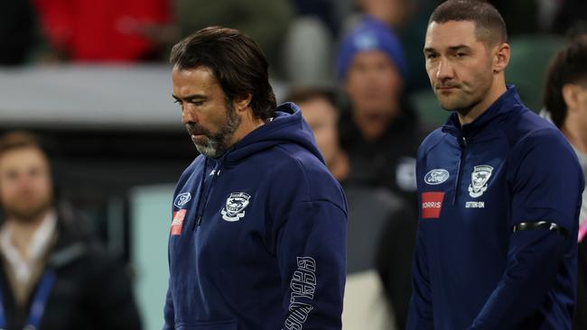 Chris Scott and the Cats have a lot of work to do. Picture: Sarah Reed/AFL Photos via Getty Images