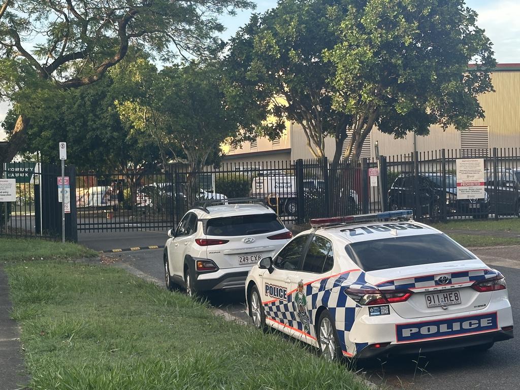 Police on scene at Durack State School where a two-year-old boy was hit by a car today. Picture: Nigel Hallett