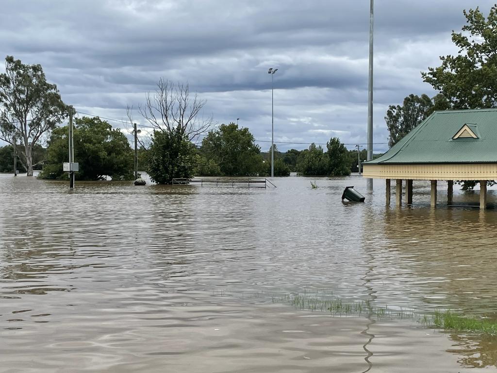 Flooding at Oswald Oval at the end of Argyle Street, Camden on March 8, 2022, where floodwaters have since receded to below minor. Picture: Annie Lewis NSW Floods