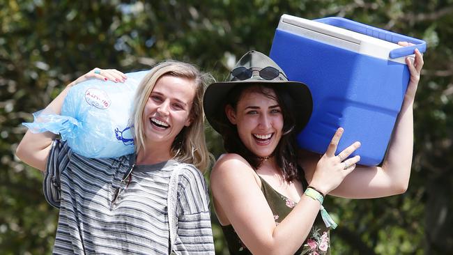 Josephine Rayner and Georgia Meehan at Woodford Folk Festival, north of Brisbane on Wednesday, December 26, 2018. (AAP Image/Claudia Baxter)