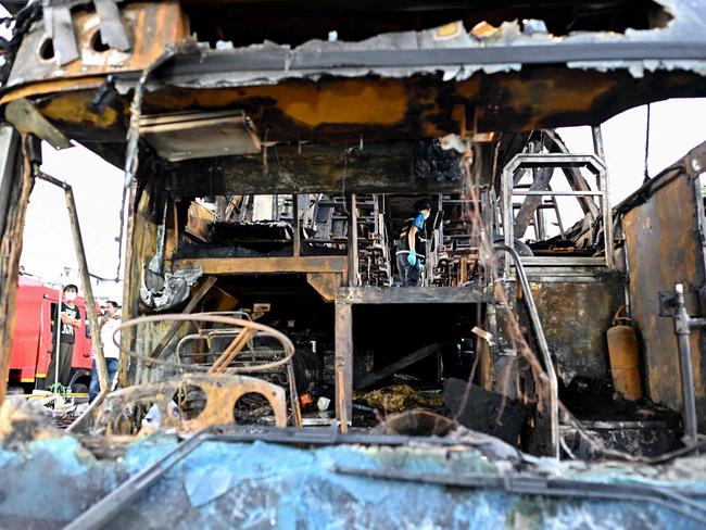 The bus was carrying students and teachers on the outskirts of Bangkok. Picture: AFP.