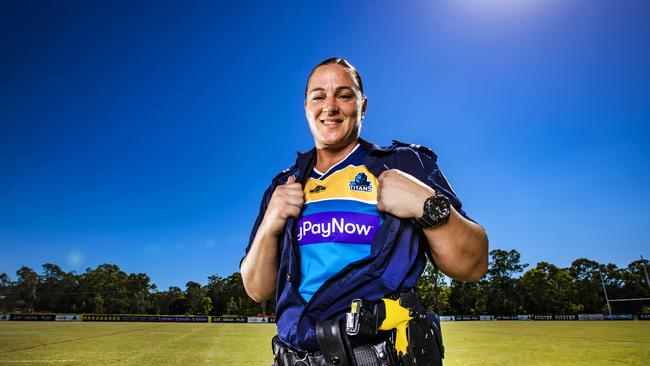 Queensland police officer and NRLW Gold Coast Titans player Steph Hancock. Picture: NIGEL HALLETT