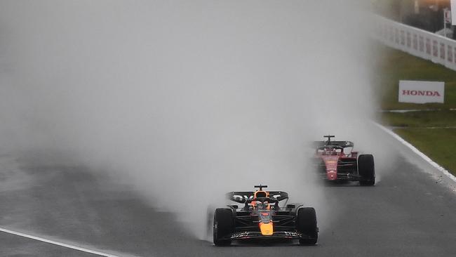 Conditions were shocking for drivers as rain lashed the Japanese Grand Prix. Picture: AFP