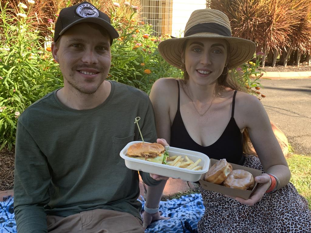 Mitch and Jordan Brunke enjoy a morning out, enjoying good food at Relish Food and Wine Festival. Photo: Stuart Fast