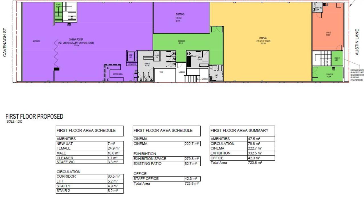 Floorplans for the new Deckchair Cinema on the first floor of Air Raid Arcade in Darwin. Picture: Andrea Rice Architects