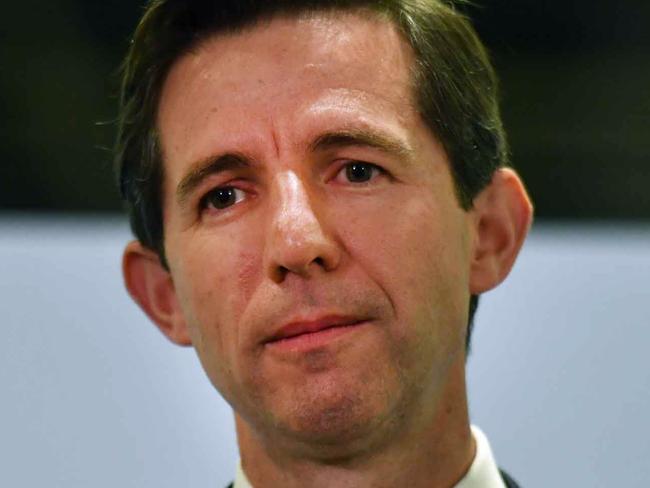 Minister for Trade Simon Birmingham speaks to journalists ahead of the 2018 ASEAN Summit in Singapore, Tuesday, November 13, 2018. (AAP Image/Mick Tsikas) NO ARCHIVING