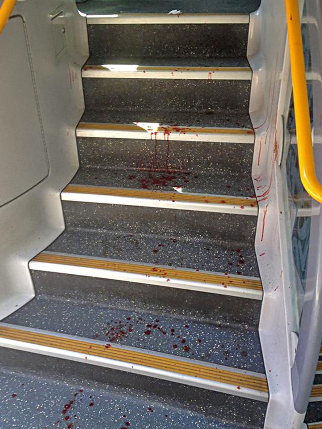 Blood on the train steps. Picture: Brett Saunders