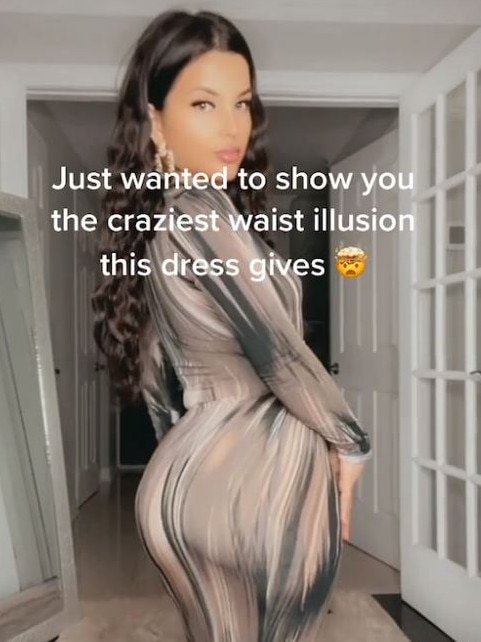 A woman has shared the ‘craziest waist’ illusion her dress gives her. Picture: TikTok