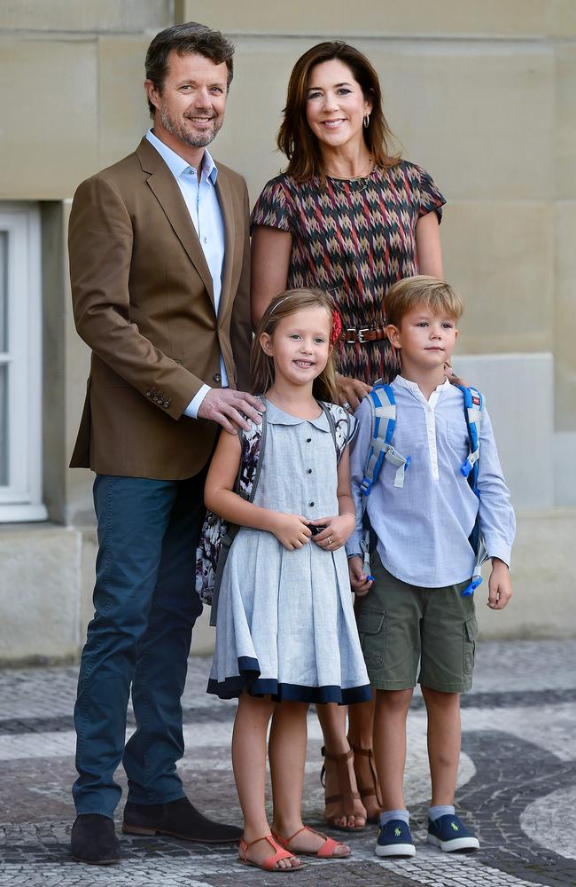 Prince Vincent and Princess Josephine follow in their siblings’ footprints and get ready for their first day of school at Tranegaard. Picture: Liselotte Sabroe/AFP