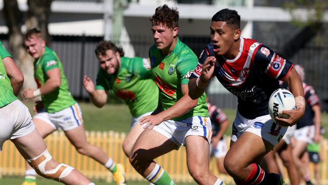 Roosters centre Jordan Swann cuts loose against the Raiders. Picture: Damian Shaw