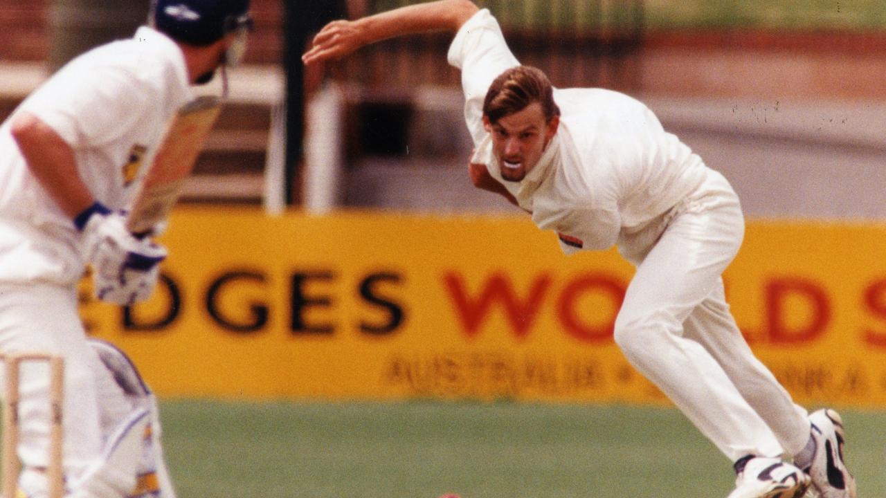 West Torrens coach Mark Harrity fires one down for South Australia in a Sheffield Shield match against Victoria in 1995.