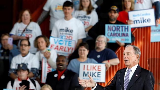 Michael Bloomberg at a rally in Raleigh, North Carolina, on Friday. Picture: Reuters