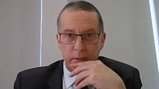 Chris Eccles, the secretary of Victoria’s Department of Premier and Cabinet, is grilled at COVID-19 Hotel Quarantine Inquiry. Picture: Screengrab/Supplied