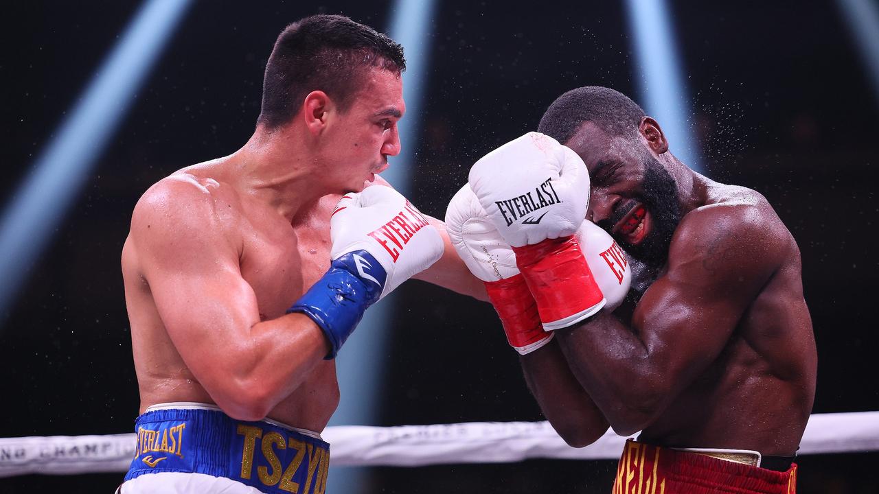 Tim Tszyu taking on Terrell Gausha in March. Photo by Adam Bettcher/Getty Images