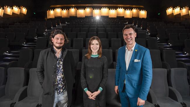 Writer/director Seth Larney, actor Tilda Cobham-Hervey and Adelaide Film Festival director Mat Kesting. Picture: Roy Van Der Vegt