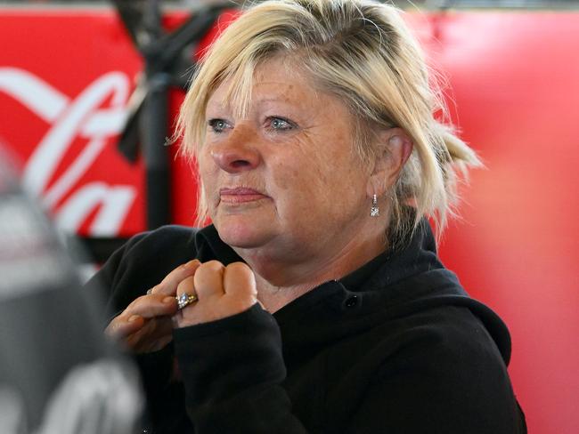 BATHURST, AUSTRALIA - OCTOBER 07: Erebus Motorsport owner, Betty Klimenko reacts as media after Brodie Kostecki, driver of the Erebus Motorsport Chevrolet Camaro drives during the Bathurst 1000, part of the 2023 Supercars Championship Series at Mount Panorama on October 07, 2023 in Bathurst, Australia. (Photo by Morgan Hancock/Getty Images)
