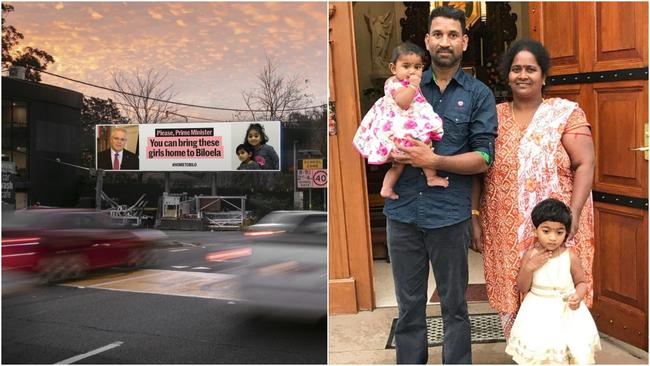 Billboards featuring the Tamil family have gone up in Brisbane and North Sydney areas.