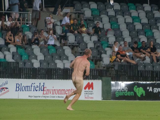 The streaker interrupted Mackay’s first grade T20 Shootout final Picture: Michaela Harlow