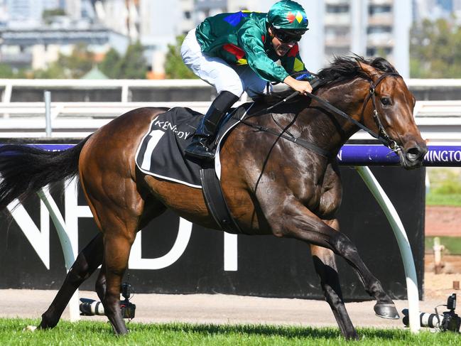 Alligator Blood charges to victory in the Australian Guineas.