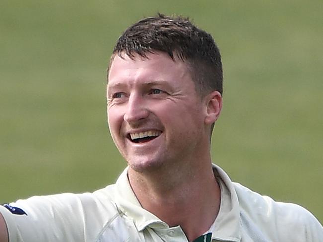 HOBART, AUSTRALIA - MARCH 21: Jackson Bird of the Tigers celebrates a wicket during day two of the Sheffield Shield match between Tasmania and New South Wales at Blundstone Arena on March 21, 2021 in Hobart, Australia. (Photo by Steve Bell/Getty Images)