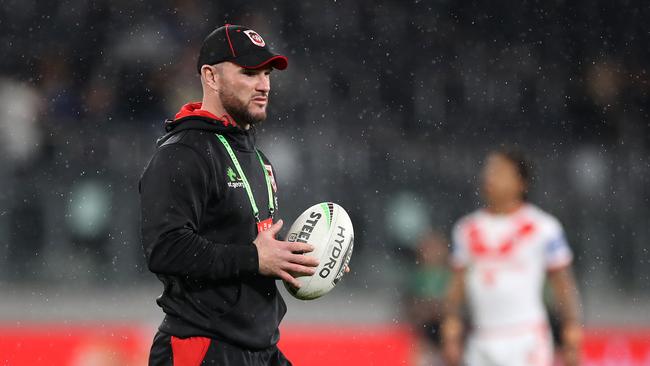 SYDNEY, AUSTRALIA - AUGUST 14: Dragons assistant coach Dean Young looks on before the round 14 NRL match between the Parramatta Eels and the St George Illawarra Dragons at Bankwest Stadium on August 14, 2020 in Sydney, Australia. (Photo by Mark Kolbe/Getty Images)