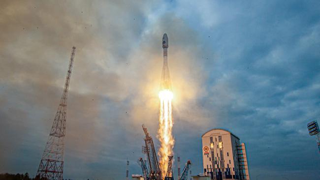 A Soyuz 2.1b rocket with the Luna-25 lander blasts off from the launch pad at the Vostochny cosmodrome, 180km north of Blagoveschensk, in the Amur region. Picture: AFP