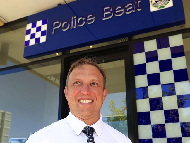 Premier Steven Miles outside a Police Beat  in Townsville as part of the Election. Pics Adam Head