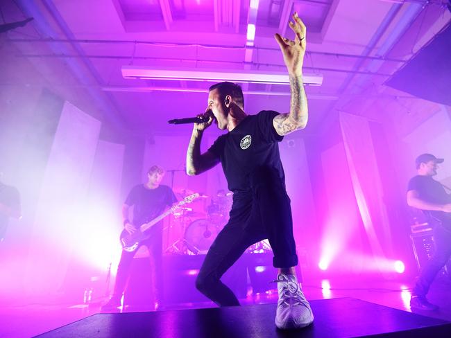 Winston McCall of Parkway Drive at the home town gig at Byron Bay High School on the IRE tour. Photo Marc Stapelberg / The Northern Star