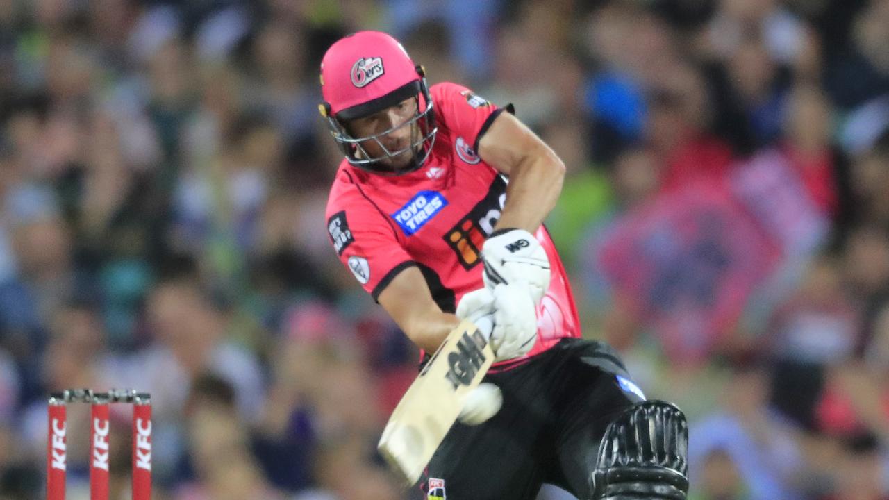 James Vince tees off during the Sydney Smash for the Sixers last summer.