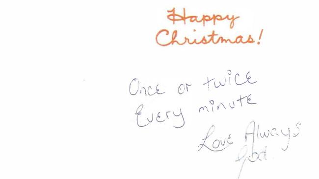 A card allegedly given to AB by Chris Dawson at Christmas in 1980. Picture: Supplied