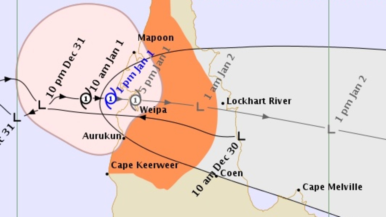 Bureau of Meteorology track map for Cyclone Penny, issued 1.55pm January 1.